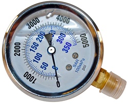 PRESSURE WASHER PUMP -STAINLESS STEEL LIQUID FILLED GAUGE -0 - 5000 PSI